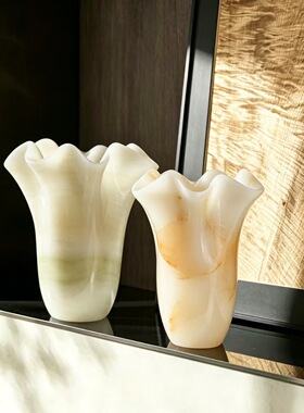 中古风老钱风天然玉石异形创意花器摆件样板间售楼处高端石材花瓶