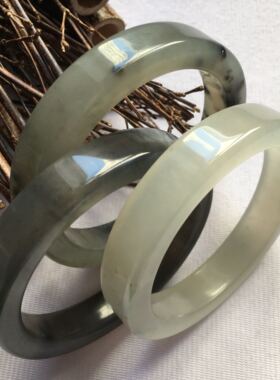 天然正品岫玉手镯水墨飘花韩版方镯岫岩玉水墨丹青镯子韩版手镯