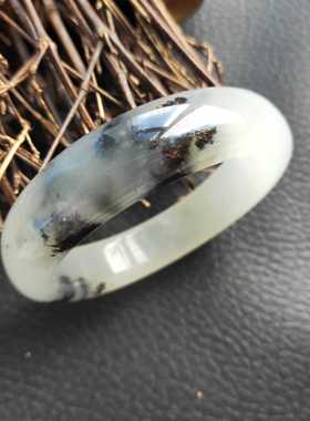 岫玉手镯天然水墨飘花女款白色