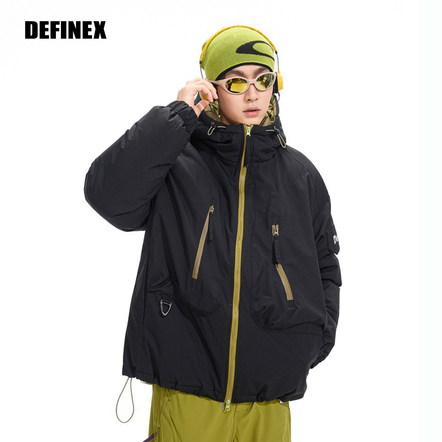DEFINEX25秋冬潮流户外机能撞色拉链连帽棉服男女款宽松冬季外套