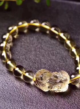 天然黄水晶貔貅手链手工雕刻麻点顺毛吊坠代发招财国风柠檬黄貔貅