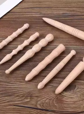 天然檀木点穴笔拨筋棒实木打磨双头全身按摩穴位棒小头面部耳疗棒