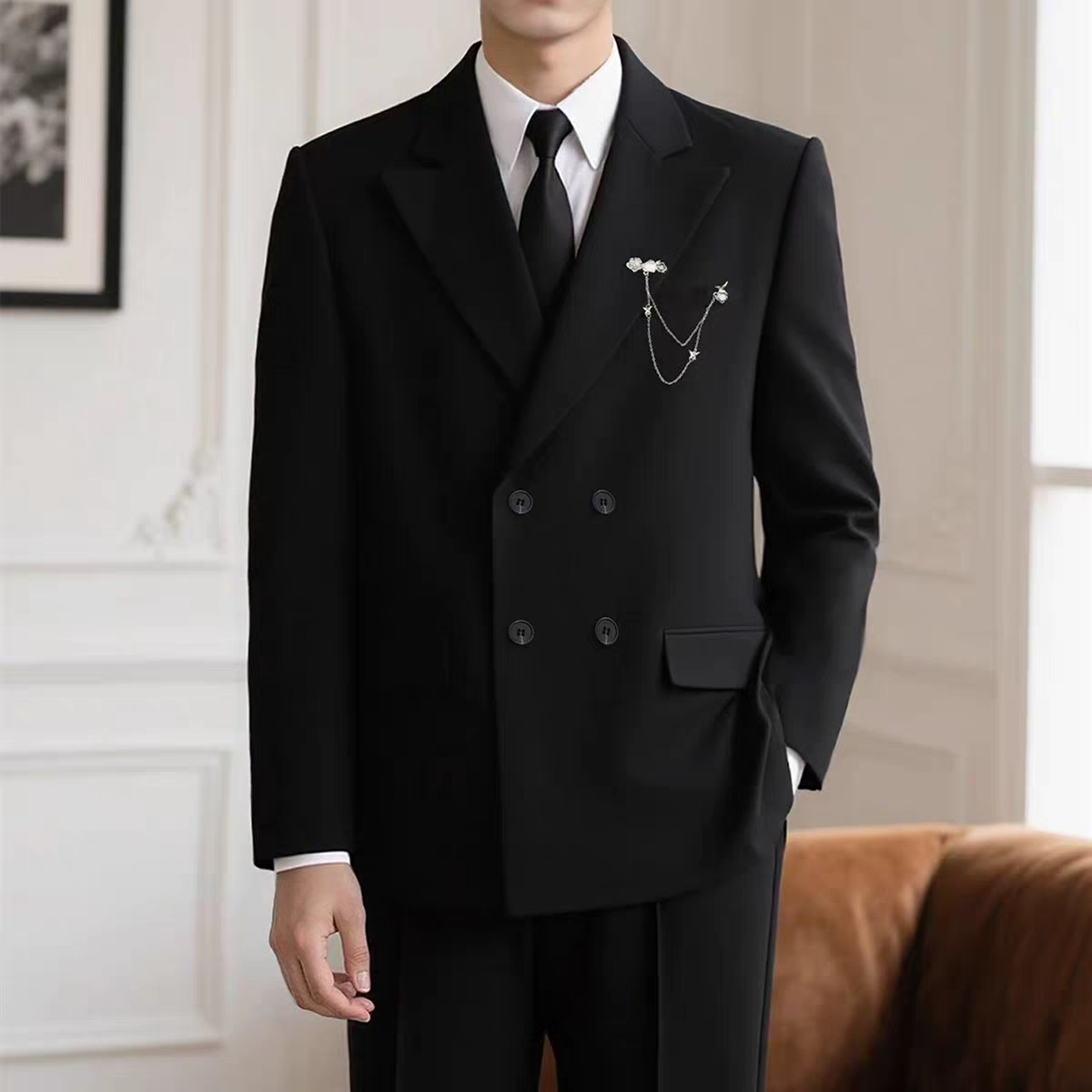 DK制服西装套装宽松痞帅春秋季商务正装休闲礼服结婚高级西服外套 - 图0