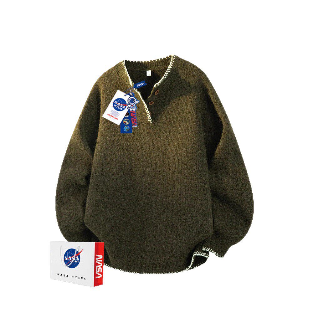 NASA ABOUT美式慵懒风针织羊毛衫男款春秋季新款复古潮牌宽松