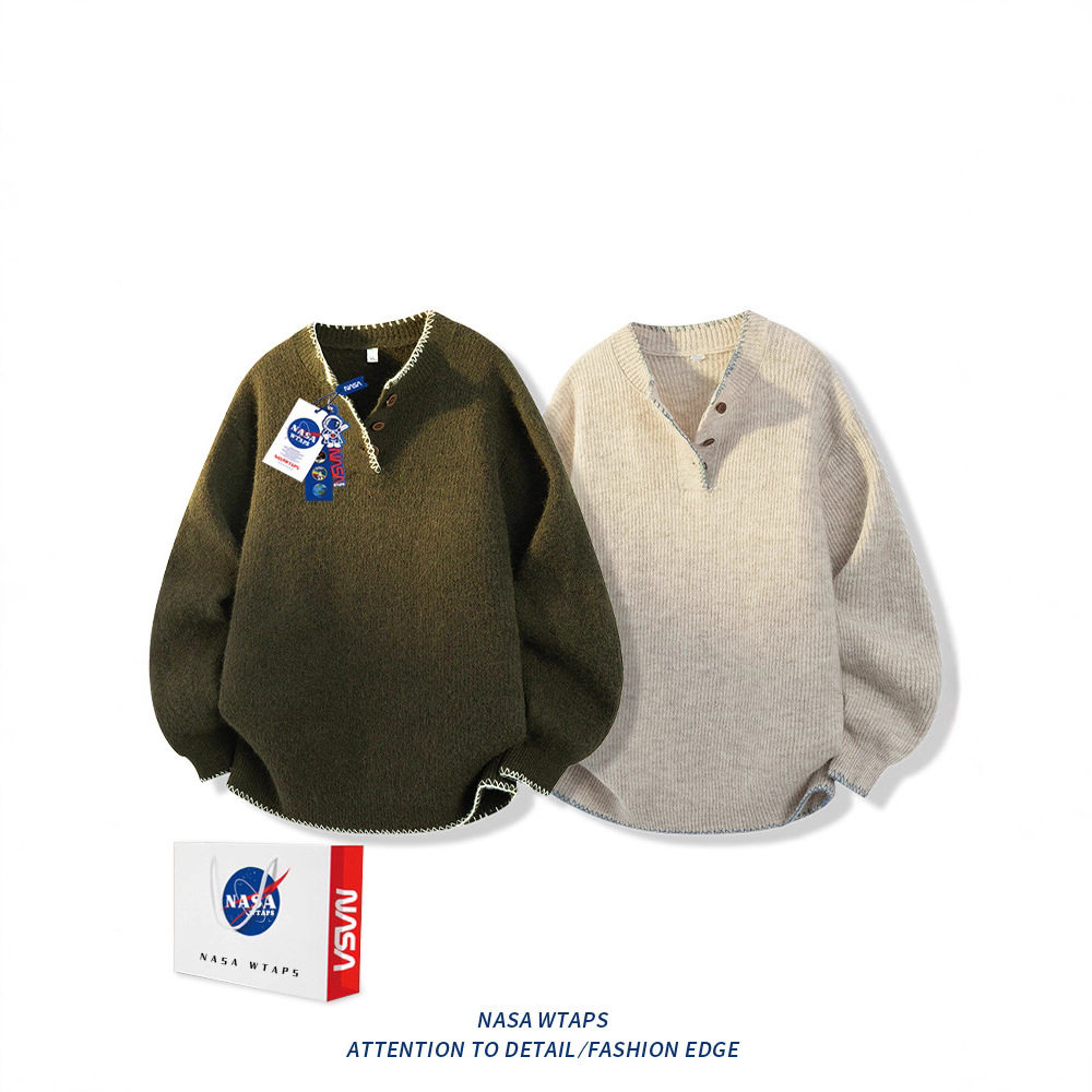 NASA ABOUT美式慵懒风针织羊毛衫男款春秋季新款复古潮牌宽松