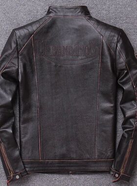 Fashion Biker Jackets Vintage Men's Genuine Leather Jacket S