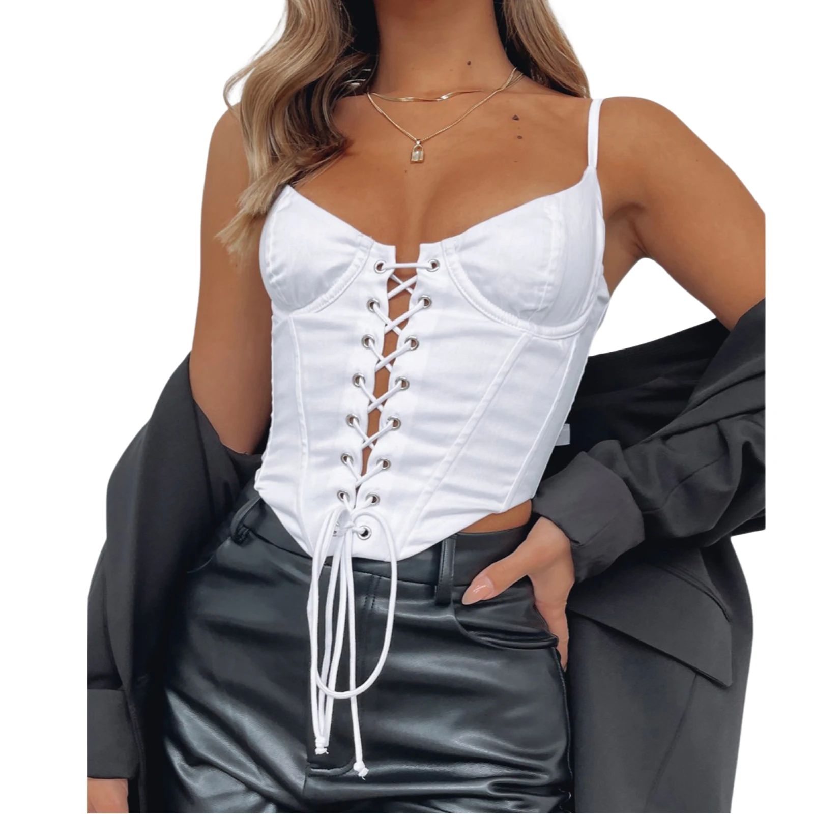 2021 Fashion Sexy Hollow Out Bandage Camis Tops Women Sleeve - 图2