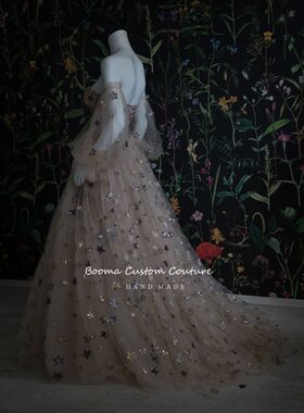 Booma Fairy Champagne Starry Tulle Prom Dresses Sweetheart P