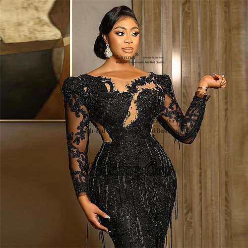 Shinny Mermaid Prom Dress Appliques Sequin And Beading Black - 图0