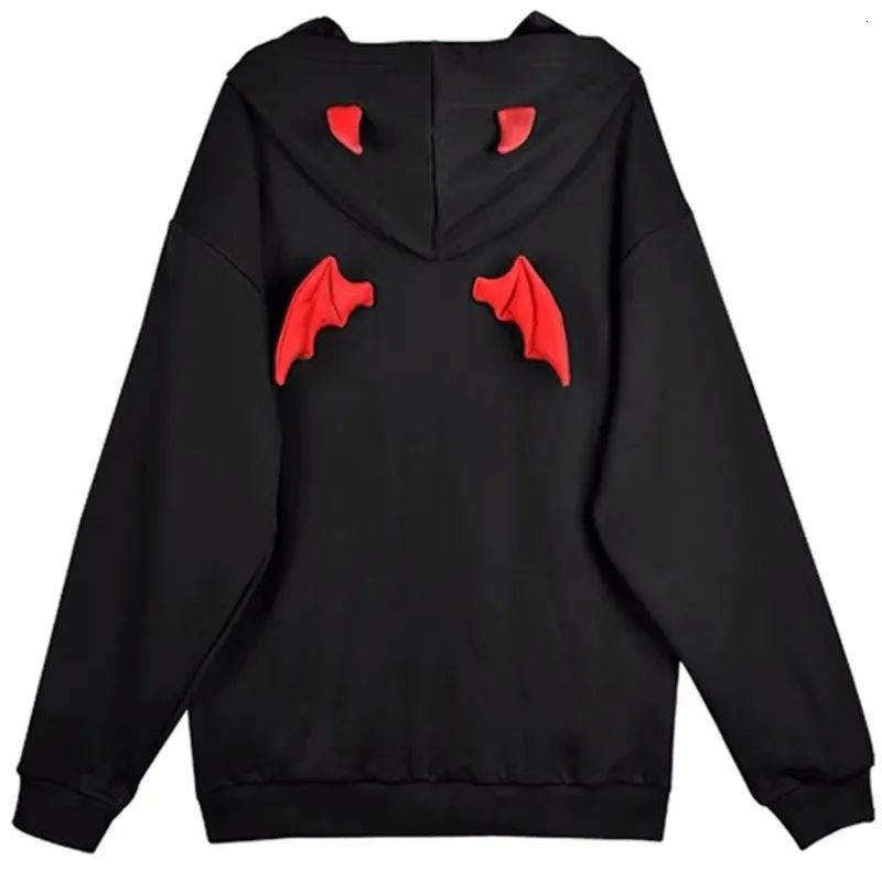 Harajuku Hoodies Girl Little Devil Horns Gothic Hooded Sweat-图3