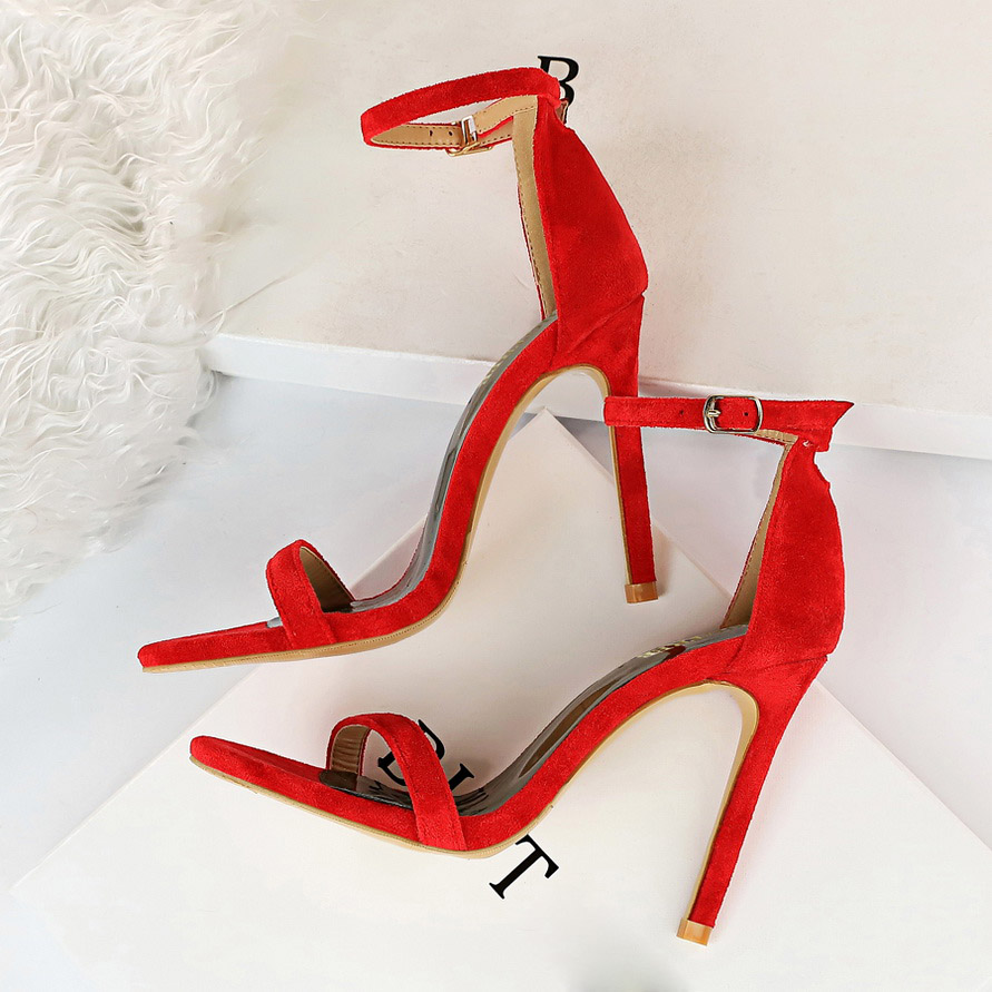 2023 Women 10cm High Heels Flock Stripper Sandals Female Fet - 图3