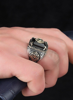 Retro el yap?m? türk Signet yüzük erkekler kad?nlar i?in