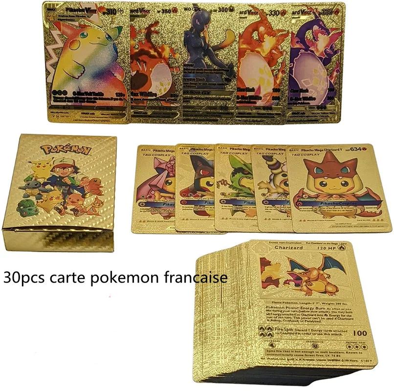 30-60pcs/set French pokemon card Metal Gold Vmax GX Energy C - 图3