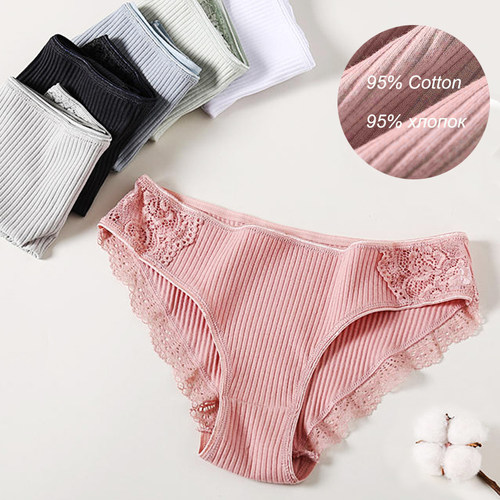 M-XXL 3PCS Women's Cotton Panties Set Floral Lace Briefs Und - 图2