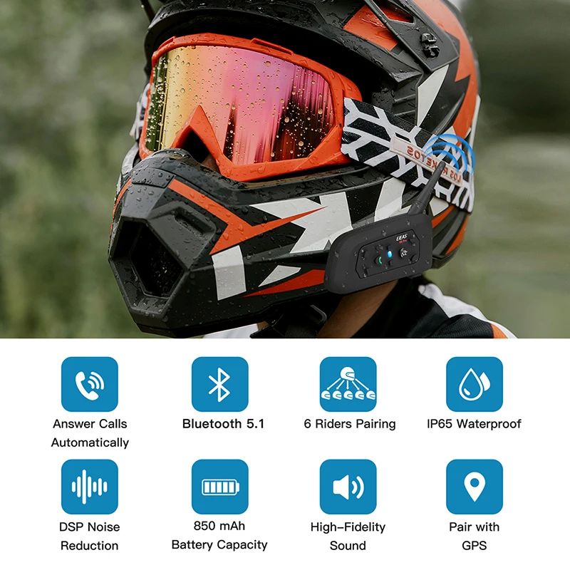 NEW EJEAS V6 PRO+ Bluetooth 5.1 Motorcycle Intercom Helmet H - 图0