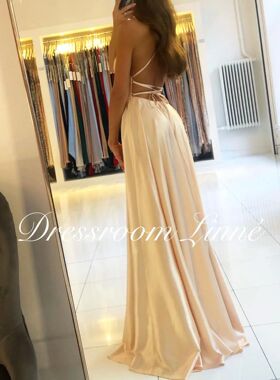 FATAPAESE Prom Dress Spandex satin Slit Side Dress A-LINE Sc