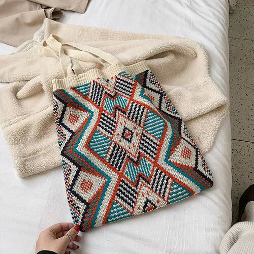 Lady Knitting Gypsy Bohemian Boho Chic Aztec Tote Bag Women - 图2