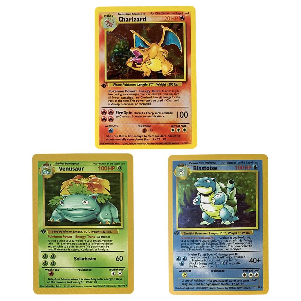 3Pcs Pokemon 1996 Years English Cards PTCG Charizard Blastoi - 图0