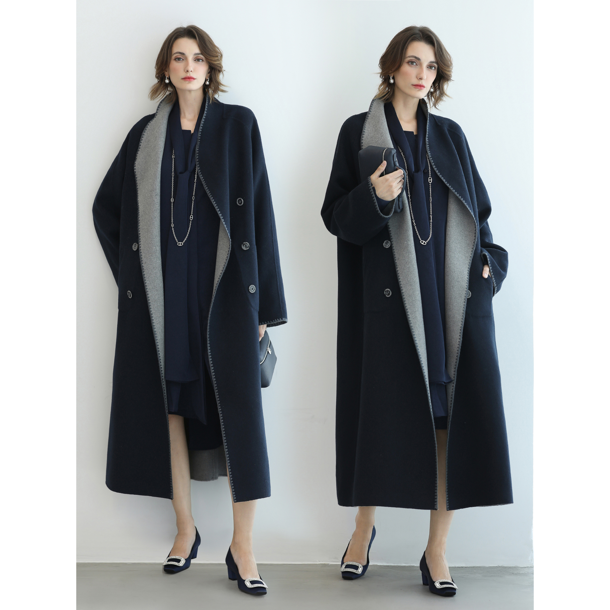 A multi-wear long woolen jacket