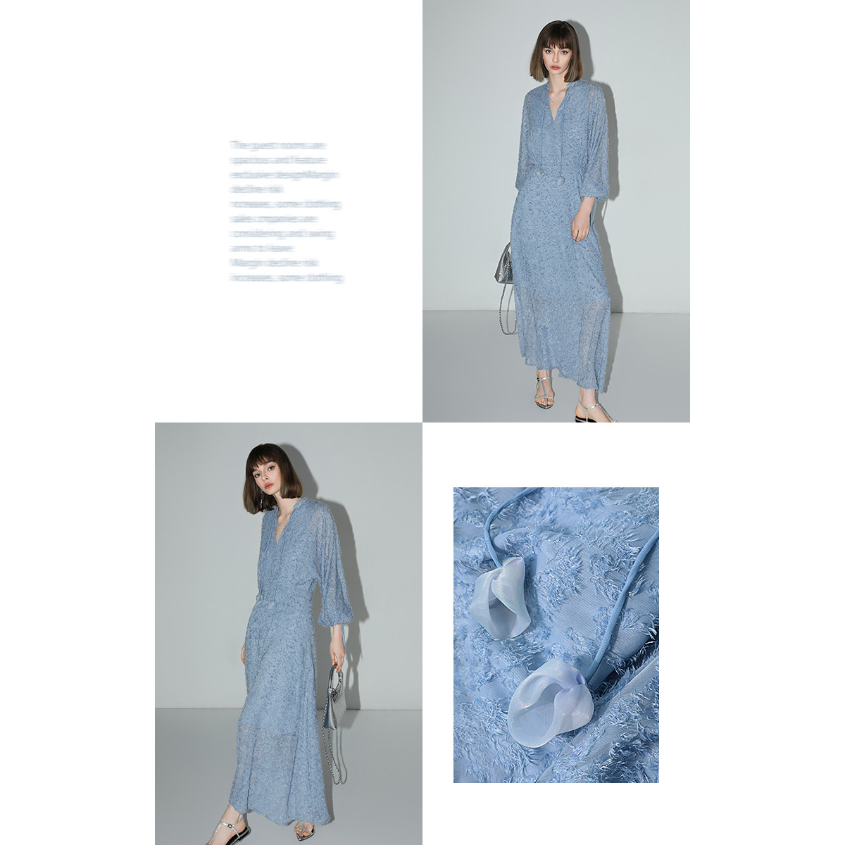 COCOBELLA名媛风提花流苏长袖连衣裙女修饰腰线大摆茶歇裙FR3025