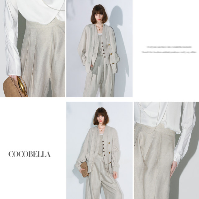 COCOBELLA ໂສ້ງຂາຍາວ linen pleated ແອວສູງ