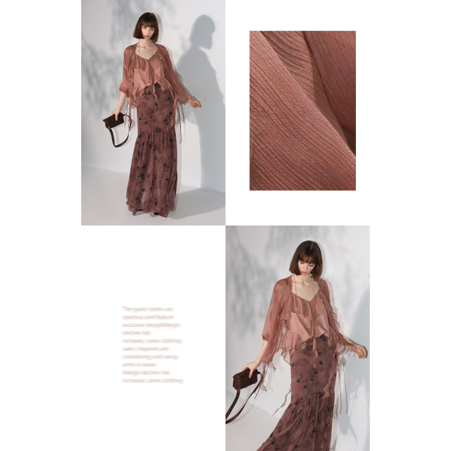 COCOBELLA 10 ແມັດ ເສື້ອ chiffon ruffled ໄຫມ