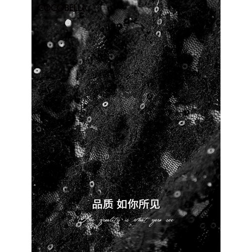 【3件5折】COCOBELLA精致提花亮片蕾丝衫女半高领打底衫LC7027-2 - 图3