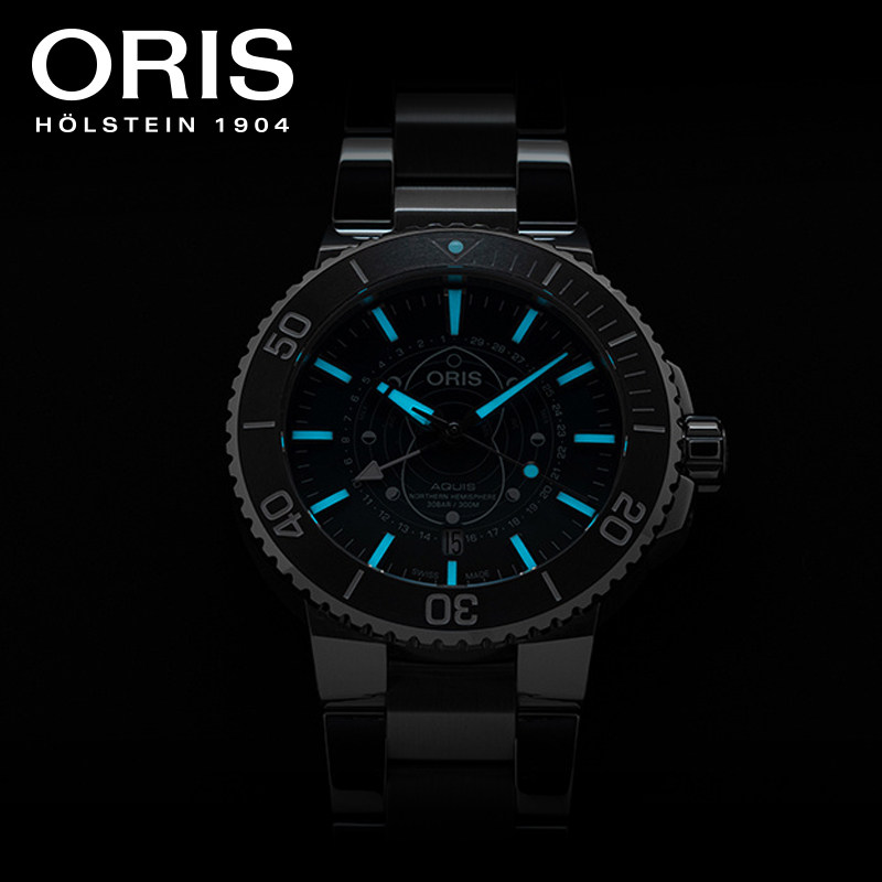 ORIS豪利时瓦登海限量版腕表渐变灰蓝色盘自动机械潮汐日历腕表