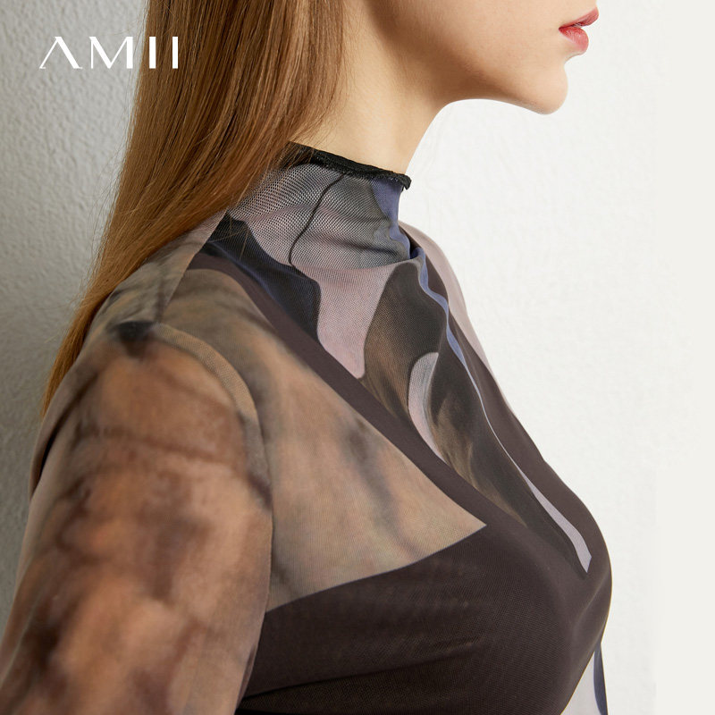 amii旗舰薄蕾丝网纱女春艾米打底衫 amii克莱T恤