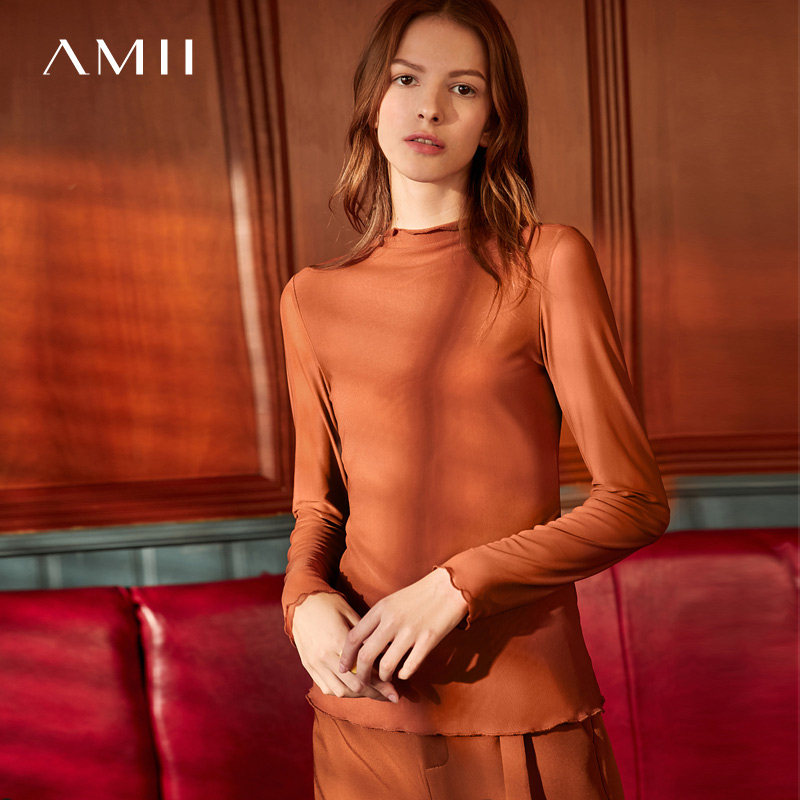 amii网纱2022秋季新款半高领打底衫 amii克莱T恤