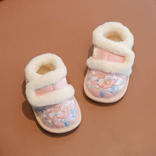 汉服鞋子女童冬宝宝手工棉鞋新中式婴儿周岁鞋子女宝宝国风新年鞋 - 图2