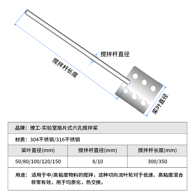 燎工品牌6孔扇片316不锈钢实验室搅拌桨杆头高粘度膏体霜IKA配件 - 图3