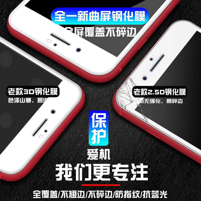 适用iphone7plus钢化膜苹果8全屏覆盖7p软边8plus全包边七八全包防摔i7保护8p手机贴mo护眼抗蓝光i8玻璃送壳 - 图1