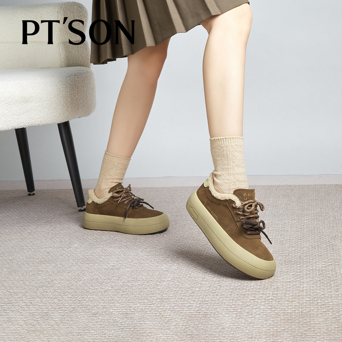 百田森运动鞋女冬季加绒勃肯鞋增高厚底鞋女新款秋冬休闲板鞋 - 图2