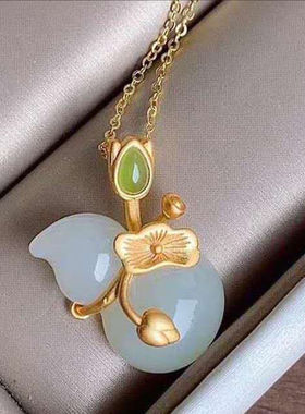天然和田玉莲花平安扣玉吊坠女款个性玉佩毛衣链玉石饰品项链挂件