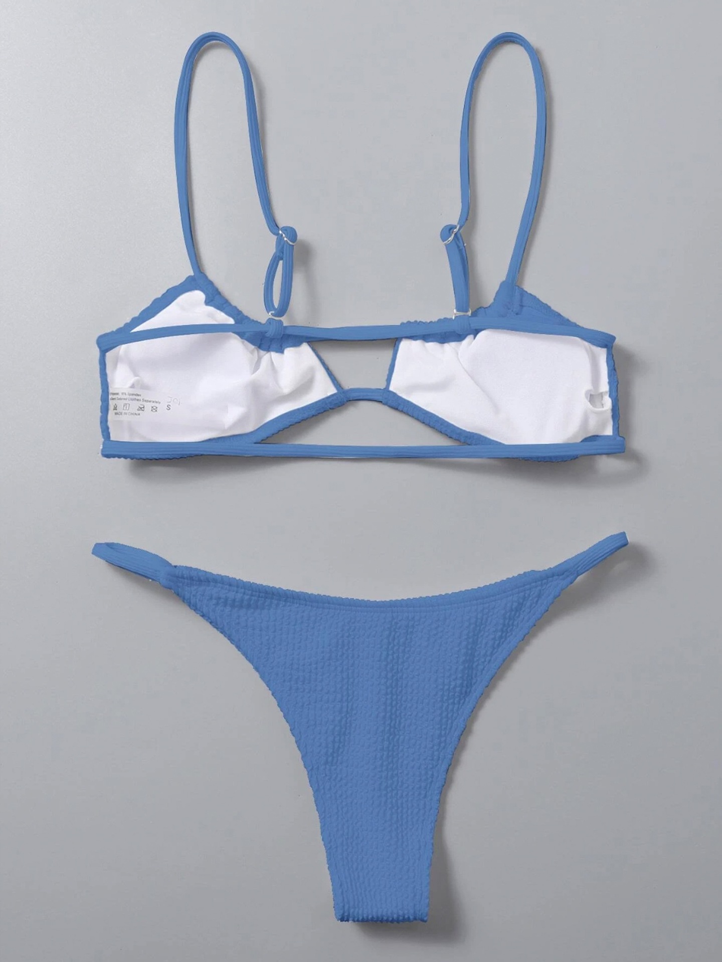 外贸跨境纯色分体泳衣镂空bikini带胸垫沙滩泳装女式性感比基尼 - 图3