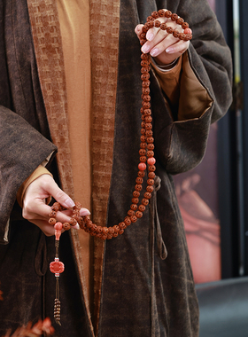 和合大仙人 古董海外回流 镂空雕花108凤眼菩提 老琉璃佛珠长项链