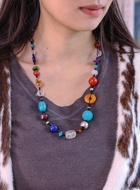 和合大仙人 原创设计自制 新年糖果色多宝S925纯银复古项链