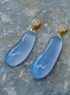 和合大仙人 紫翡平替 18K包金福瓜吊坠项链 天然冰种土耳其蓝玉髓