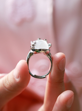 和合大仙人 原创自制仿翡翠开口戒 国风新中式兰花冰种水沫玉戒指