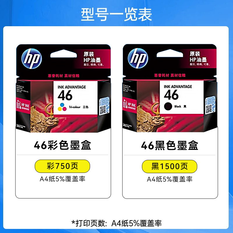 hp惠普46墨盒原装惠普打印机墨盒黑色彩色墨水盒deskjet 4729 2529 2029 2520hc 非803 680 805 47 回收墨盒 - 图1