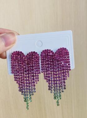 法曼达【渐变爱心】满钻流苏小众设计感洋气耳饰女气质高级感耳钉