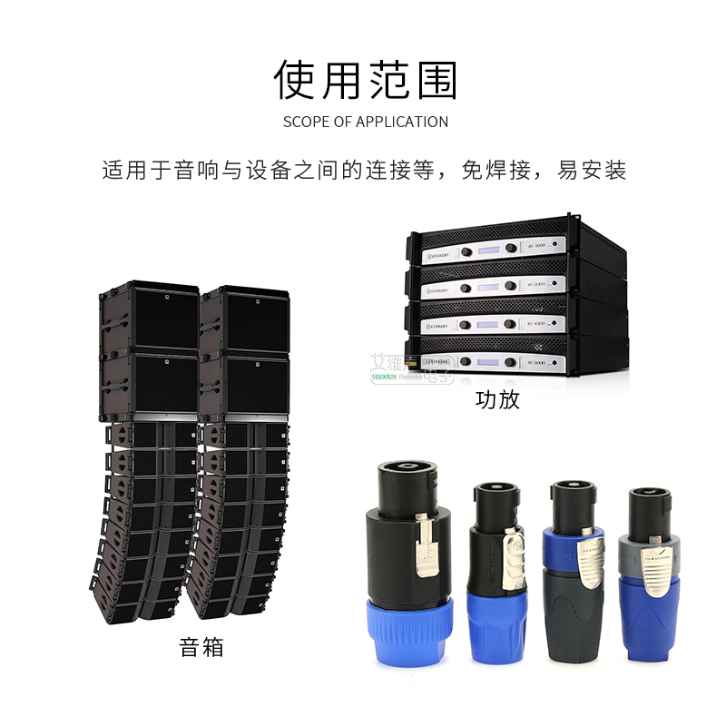 REAN甬声neutrik四芯4喇叭音箱线插头欧姆卡侬音响连接器NL4FXX-W - 图2