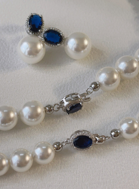 925银温莎蓝宝石澳白珍珠项链女