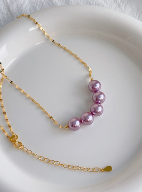 S925银唇链微笑紫罗兰珍珠项链女