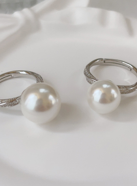 S925银麻花澳白珍珠戒指女