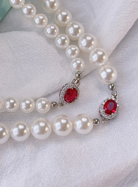 倪妮同款925银红宝澳白珍珠项链