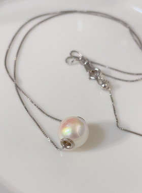 925银Akoya天女粉光珍珠项链女