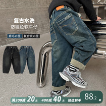 Boy jeans plus suede pants autumn winter 2023 new winter child clothes Children integrated suede boy thickened winter clothing