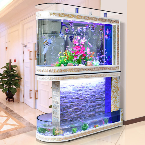 欧宝子弹头鱼缸水族箱两用流水幕墙造景山水生态玻璃大型小型客厅 - 图1